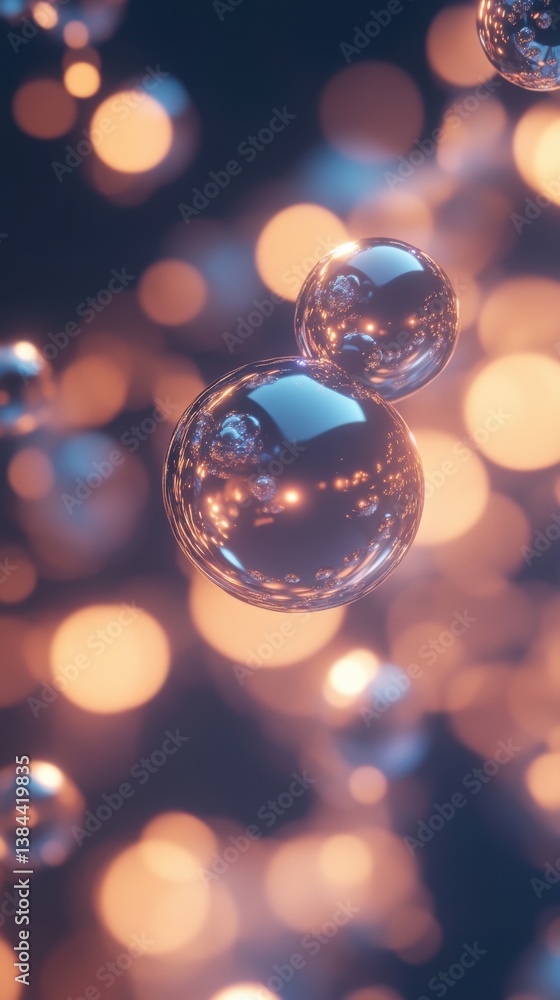 Poster subtle glowing orbs floating in abstract motion. vertical
