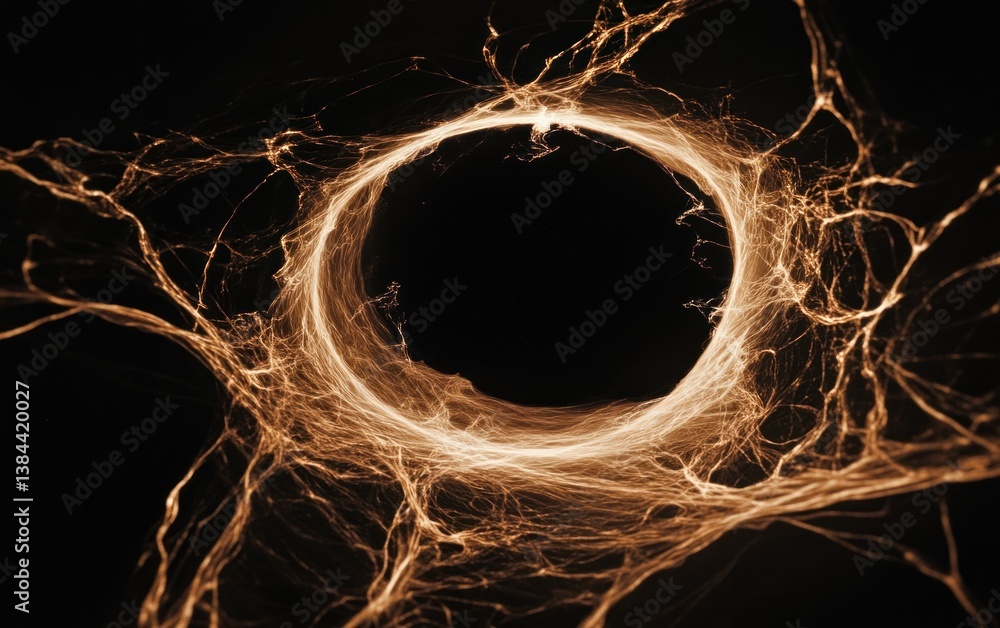 Poster glowing orange ring and intricate web structures
