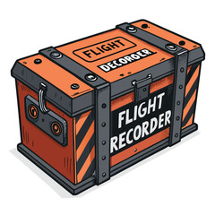 Design a bold, black vector graphic of a flight recorder's exterior, showcasing strong, impactful strokes.  Include details for realistic representation.