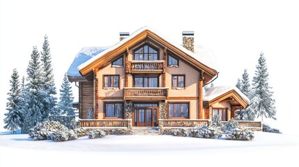 Ski resort chalet mansion isolated on white background
