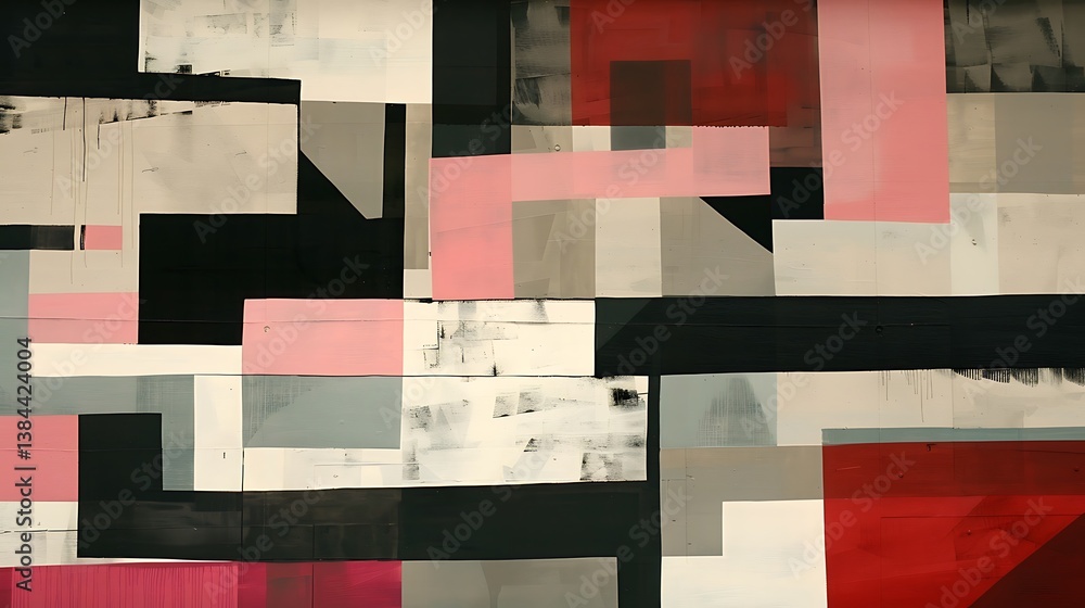 Poster An abstract composition showcasing geometric shapes and varied color blocks