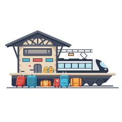 Train Station with Luggage Representing Travel  
