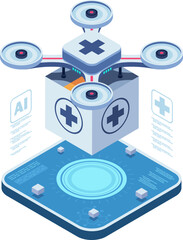 Isometric Medical Drone Delivering Healthcare Package