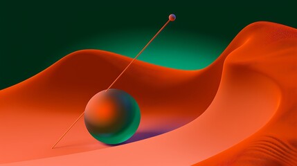 An abstract composition of spheres and wavy orange surfaces