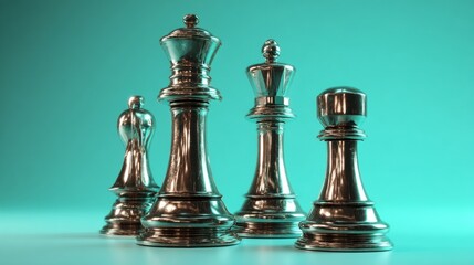 Elegant chess set displayed on a vibrant blue background highlighting the intricate details of each piece and board