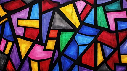 Colorful Geometric Mural on Wall