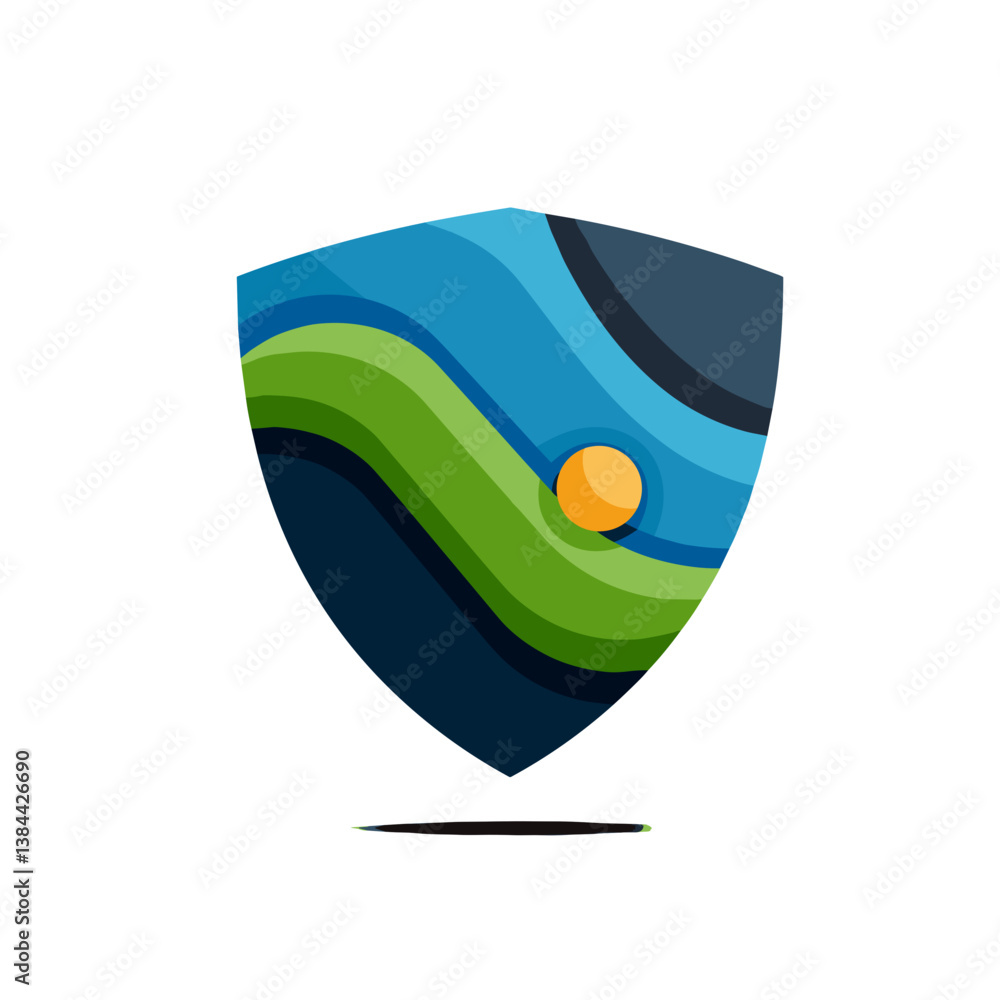 Poster abstract shield design with layered colors and circular element