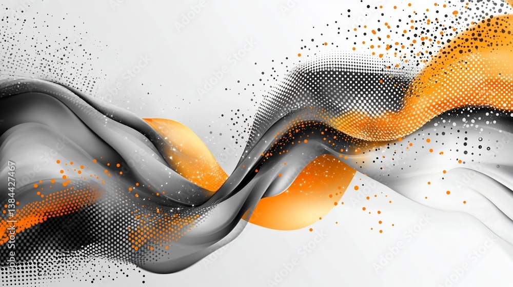 Poster modern abstract flow background with halftone effect, dynamic wave design