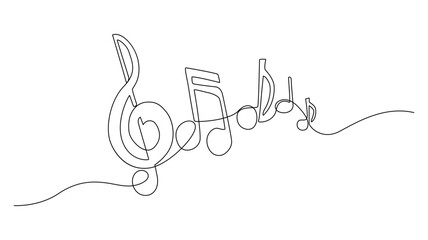 Continuous one line drawing of abstract musical notes, perfect for a music themed design.