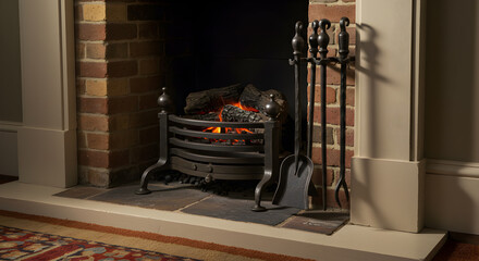 Handforged Fireplace Tools Displayed By A Restored Georgian Hearth