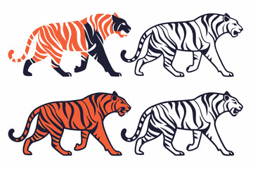 set of Tiger silhouette vector illustration