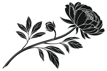 Black and white floral vector pattern design features silhouette flower and leaf elements in a vintage art style