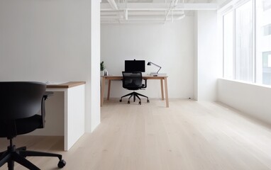 Minimalist Modern Office Interior with Light Wood