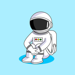 Astronaut sitting alone on the ground Illustration Vector Cartoon Design