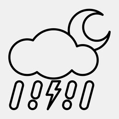 Icon thunder storm night. Weather elements symbol. Icons in line style. Good for prints, web, smartphone app, posters, infographics, logo, sign, etc.