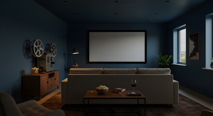Stylish Home Cinema Featuring a Vintage Movie Projector Decoration