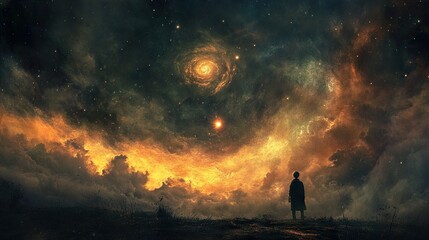 Cosmic Dream: A Solitary Figure Contemplates the Vastness of Space