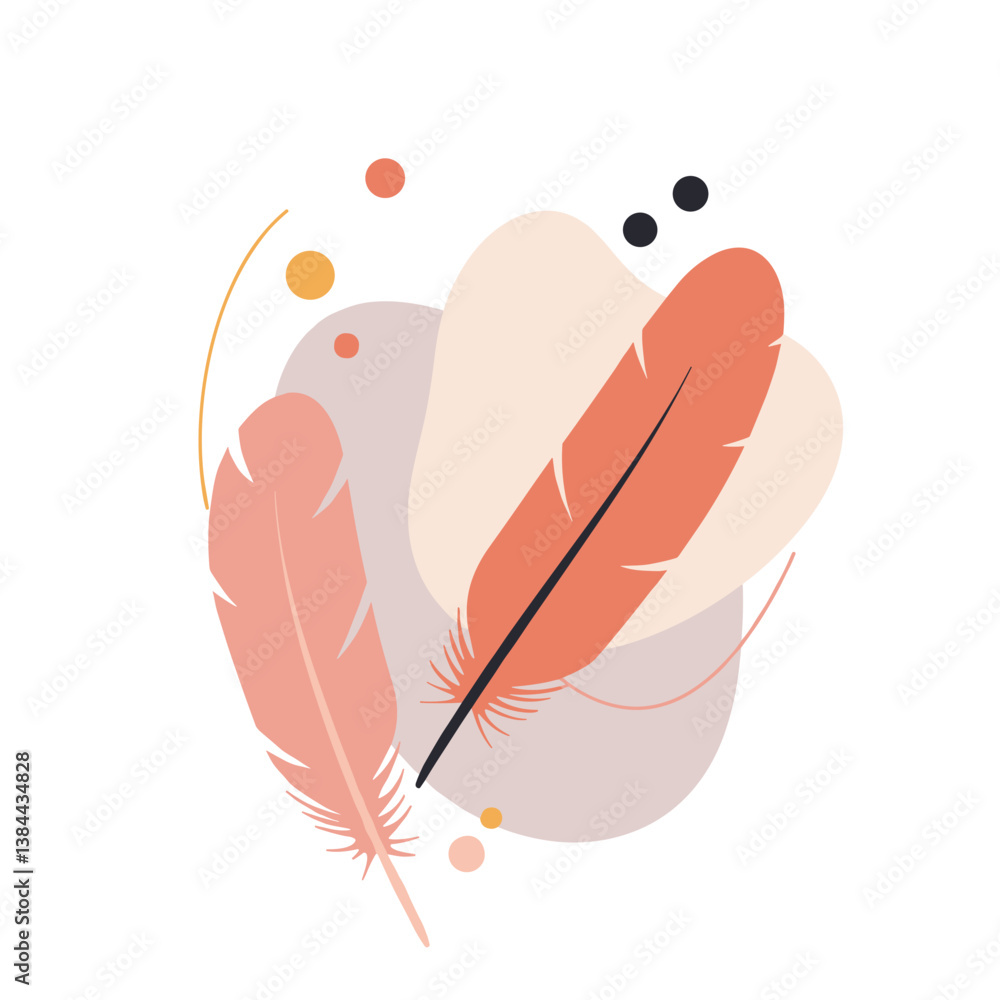 Poster abstract feather design in warm tones with soft shapes