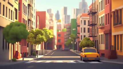 Obraz premium Vibrant urban street scene with colorful buildings.