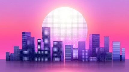 Obraz premium City skyline with large sun in background