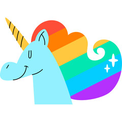 Adorable Flat Style Unicorn with Rainbow Colors