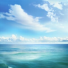 Obraz premium Serene Ocean View Under Clear Skies with Gentle Waves and Clouds