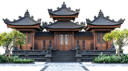 Traditional Balinese compound isolated on white background