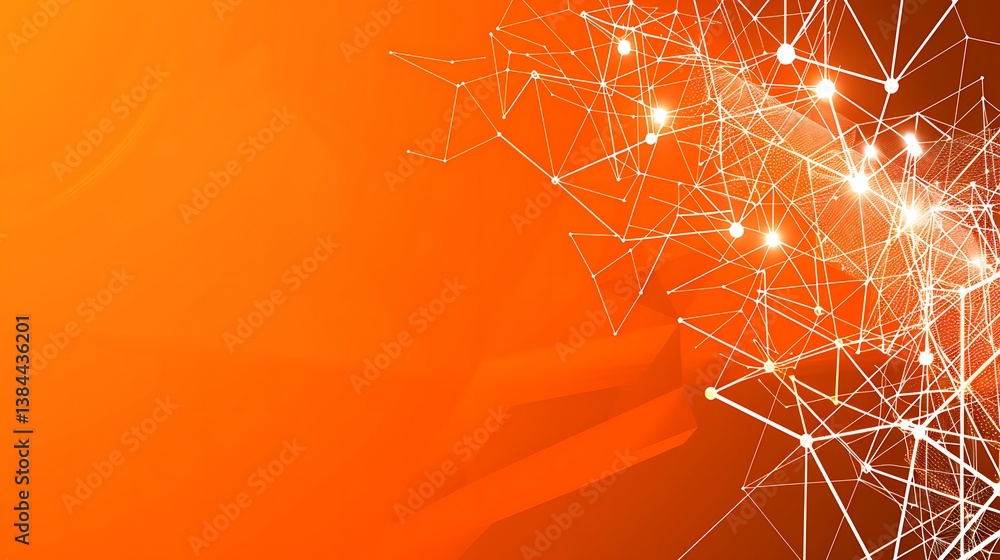Poster an abstract artistic network of lines and connections on orange background