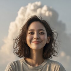 Woman with a beautiful cloudy sky in the background creating a dreamy atmosphere for a stunning portrait