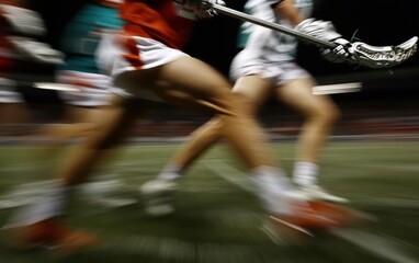 Blurred Lacrosse Players Running at Night