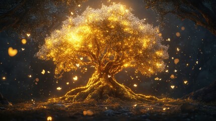 Naklejka premium Illuminated Tree of Light in a Dark Forest