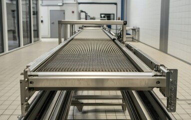 Obraz premium Stainless Steel Conveyor Belt in Modern Factory