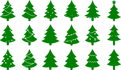 Fototapeta premium Christmas tree icon set. Vector illustration of pine silhouette. vector set