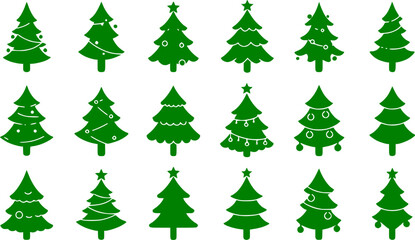 Obraz premium Christmas tree icon set. Vector illustration of pine silhouette. vector set