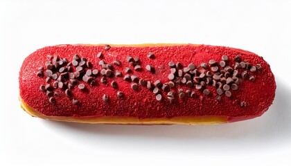 Long John Red Velvet Donut with Chocolate Sprinkles on White Background Isolated