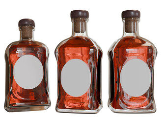 Three amber glass bottles with blank labels