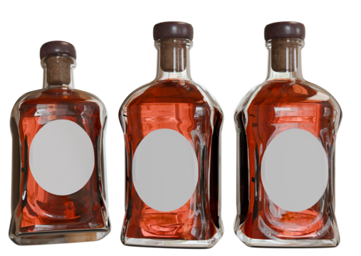 Three amber glass bottles with blank labels