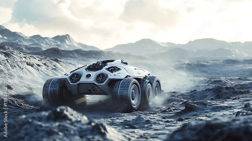Poster an ai driven space exploration vehicle analyzing surface data and collecting samples on distant plan