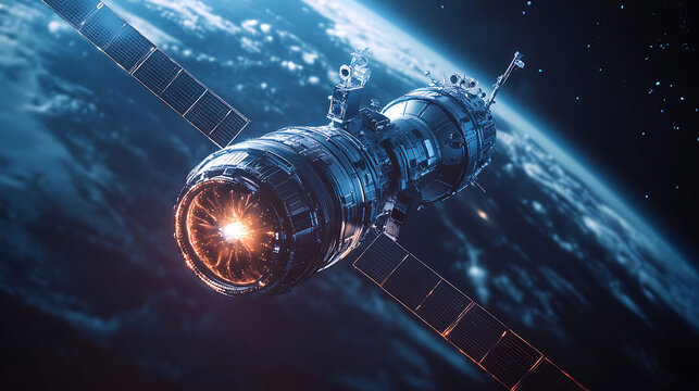 An AI driven space station monitoring cosmic radiation with advanced sensors and real time data analysis, Space science style, photo of