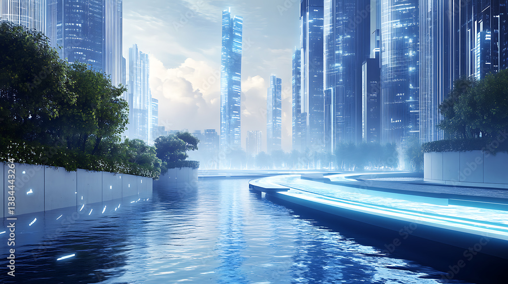 Aufkleber an ai driven sustainable smart water management system optimizing resource usage in a futuristic urb