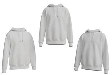 Three blank white hoodies