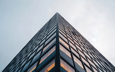 Geometric Building Facade at Dusk