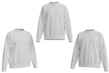 Three blank white crewneck sweatshirts