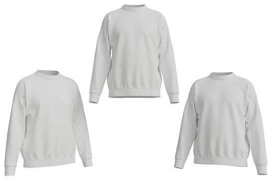 Three blank white crewneck sweatshirts