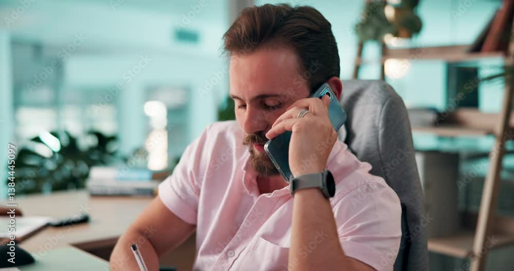Aufkleber Computer, phone call and web development with man coding software in office for launch or testing. Design, programming and writing with developer employee at desk in workplace for infrastructure code