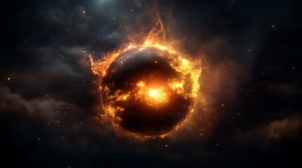 Obraz premium Fiery Cosmic Sphere Burning Star Nebula.