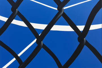 Abstract Blue Canvas Black Lines, White Strokes, Intertwined