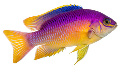 Fototapeta premium Vibrant Purple and Yellow Tropical Fish – Isolated PNG on Transparent Background