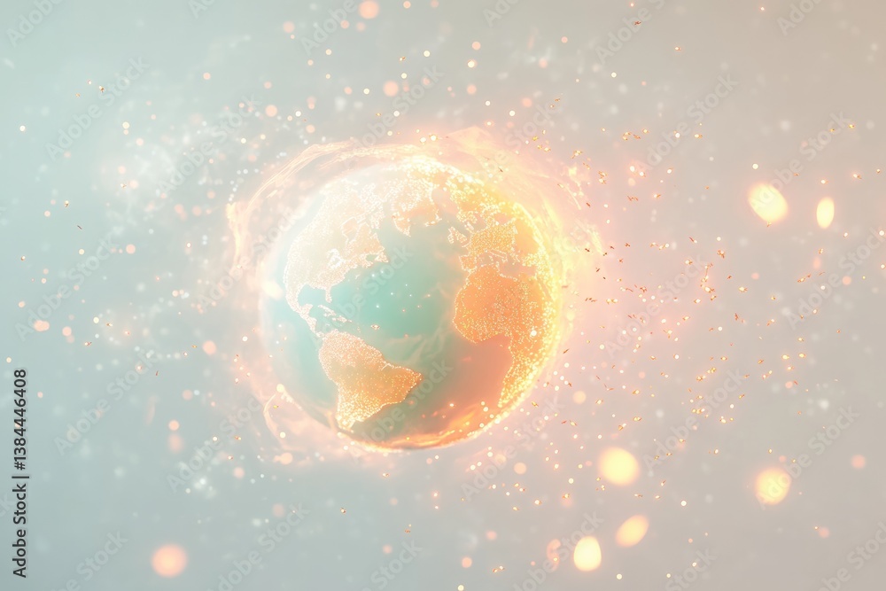 Aufkleber glowing earth surrounded by sparkling particles, representing global connection and digital technolo