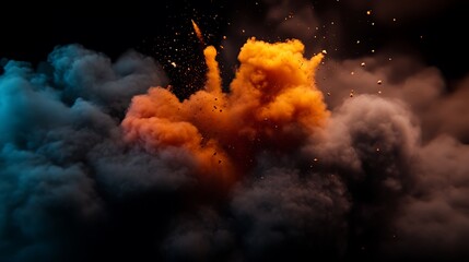Fiery Orange  Blue Smoke Explosion.